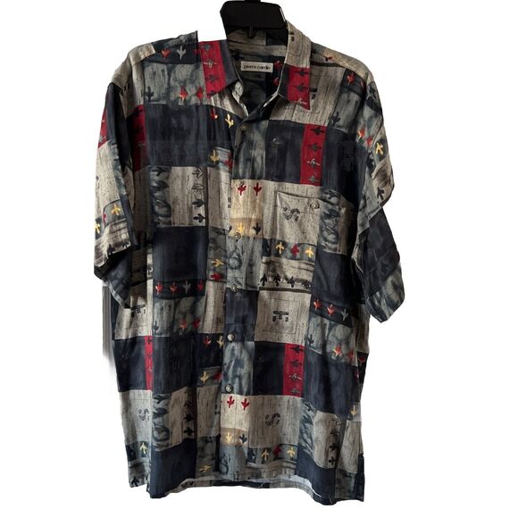 Pierre Cardin Men’s Medium Multicolor Rayon Print Shirt Button Up Collar Casual - Picture 1 of 8